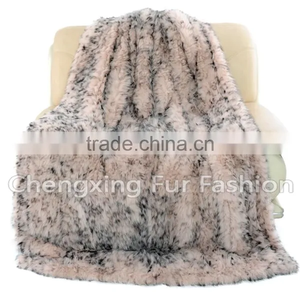 CX-D-73 High Quality Home Use Leopard Print Knitted Fox Fur Real Fur Blanket photo-2