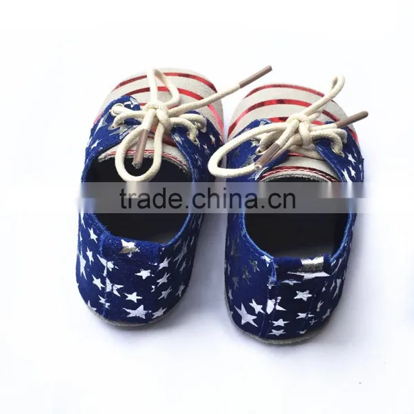 Suede Soft Sole Baby Shoes,American Flag Design Suede Leather Moccasin Shoes photo-2