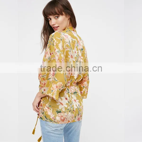 Floral Printed Casual Clothes Ladies Latest Design Kimono photo-3