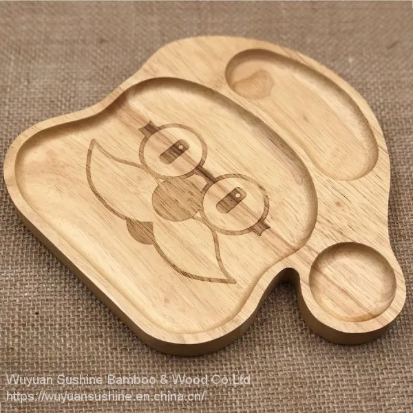 Wooden Plate for Children,Made of Rubber Wood photo-3
