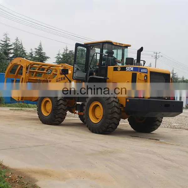 Efficient 5 Ton SEM 655D Front Loader Wheel Loader With Wood Grapple Log Grabber Sugar Cane Grabber