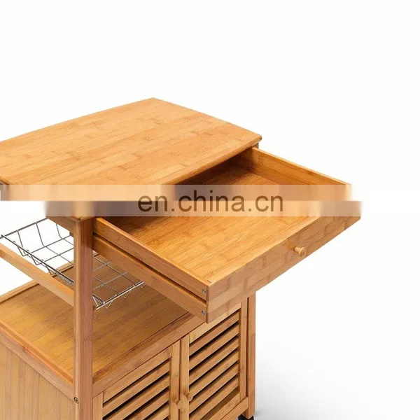 Bamboo Wooden Trolley Cart Cabinet Storage Trolley With Wheels Kitchen Furniture photo-3