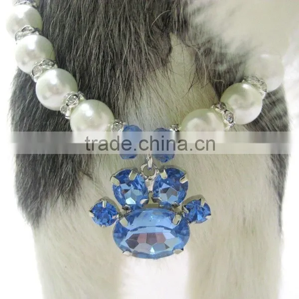 Customized Crystal Paw Print Pearl Dog Pet Necklace Jewelry photo-2