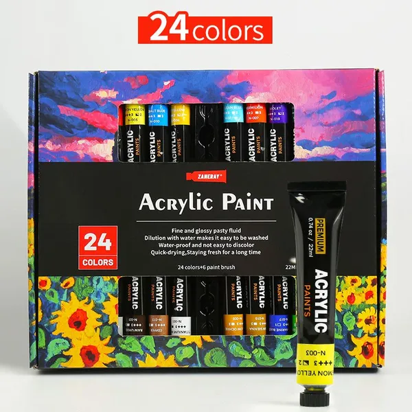 Art Supplies 24 Colors Non-toxic for Canvas Painting Acrylic Paint Artist Set photo-2