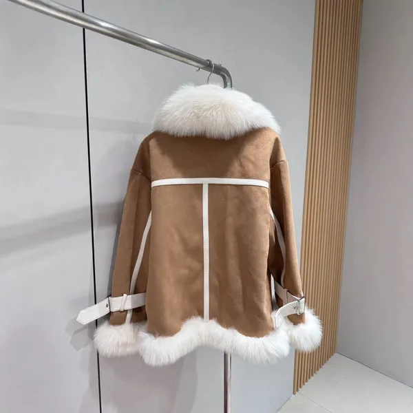 Fox Fur Grass Coat Women's Goose Down Inner Lining Medium Long Coat Winter photo-2