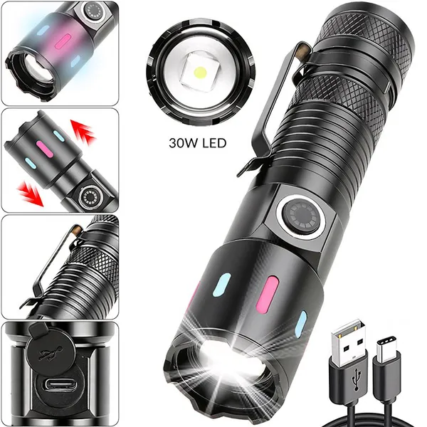 Wholesale Mini EDC White Laser Flashlight Dual Power Compatible 600M Range Telescopic Zoom Pocket Torch With Glow Strips