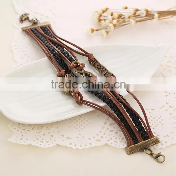 Personalized Multi Layer Leather Bracelet Love With Owl Bracelet Fashion Bracelet for Couple photo-2