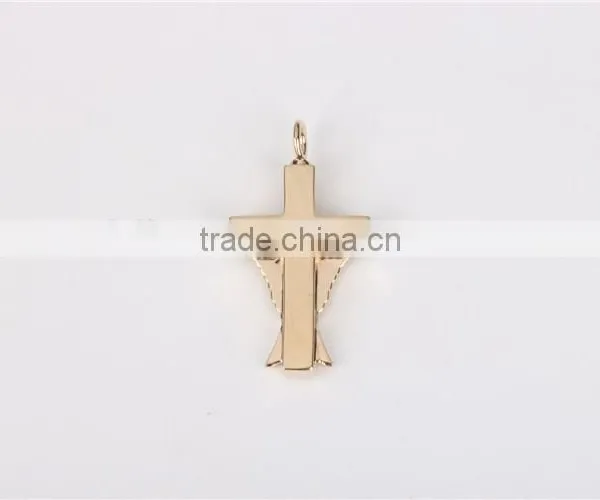 Custom 14k Gold Cross and Wing Hollow Pendant Jewelry 2016 photo-3