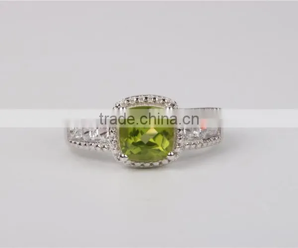 Fahion Prong Setting Square Natural Stone Crystal Silver Engagement Ring photo-2