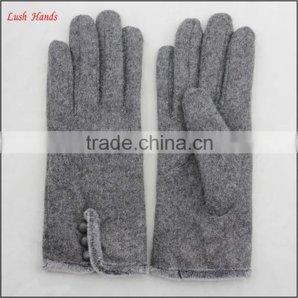 Ladies Winter Warm Grey Woolen Dress Fashion Hand Gloves With Fur and Button photo-3