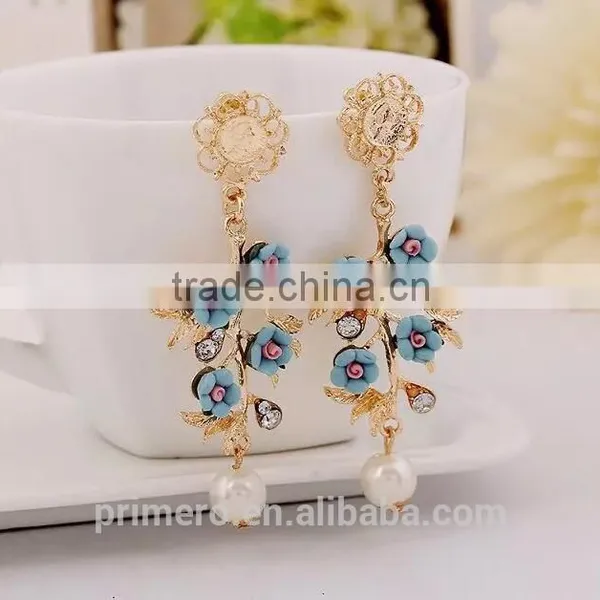 Cheap Flower Branch Rhinestone Pearl Drop Dangle Earrings Chinese Jewelry photo-6