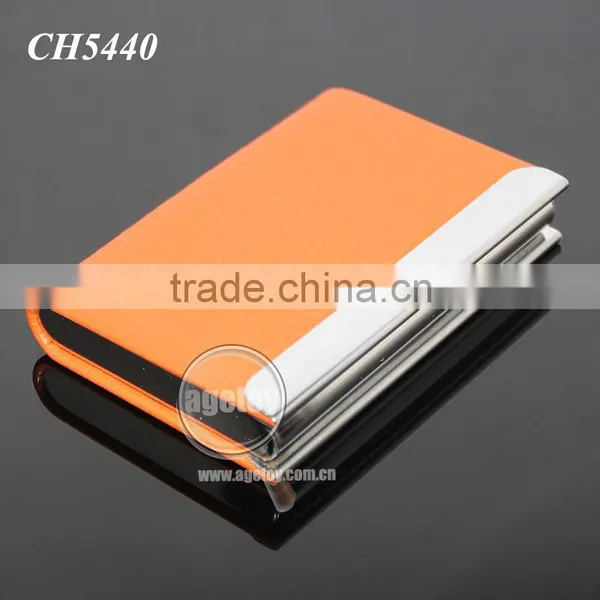 Orange Color Leather Stainless Steel Metal Leather Business Card Holder photo-6
