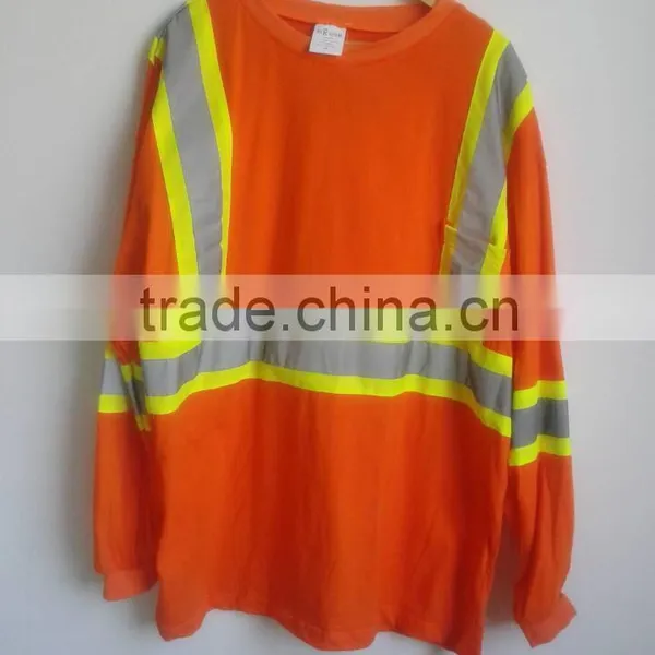 South America Market Fluorescent Orange Long Sleeve Reflective T-shirt With Reflective Tape photo-3