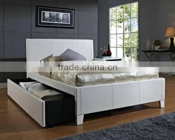 Wholesale Modern Bedroom Furniture White Synthetic Leather Queen Size Bed for Sale With Drawers