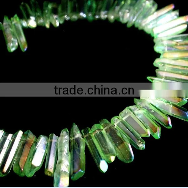 Green Aura of Titanium Coating on Quartz Crystal Necklace for Healing photo-2