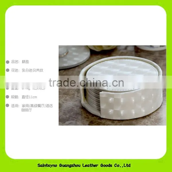PU Leather Printed Set of 4 Hard Cardboard Tea Coasters With Round Holder 16021 photo-6