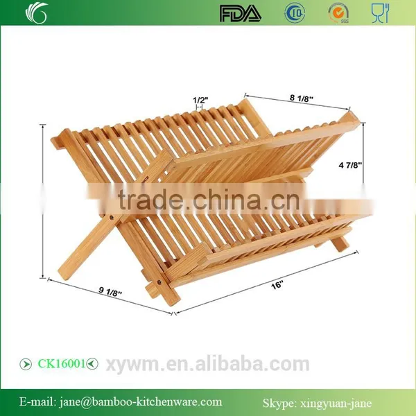 Bamboo Folding Dish Rack Dish Drying Rack Holder Utensil Drainer photo-3