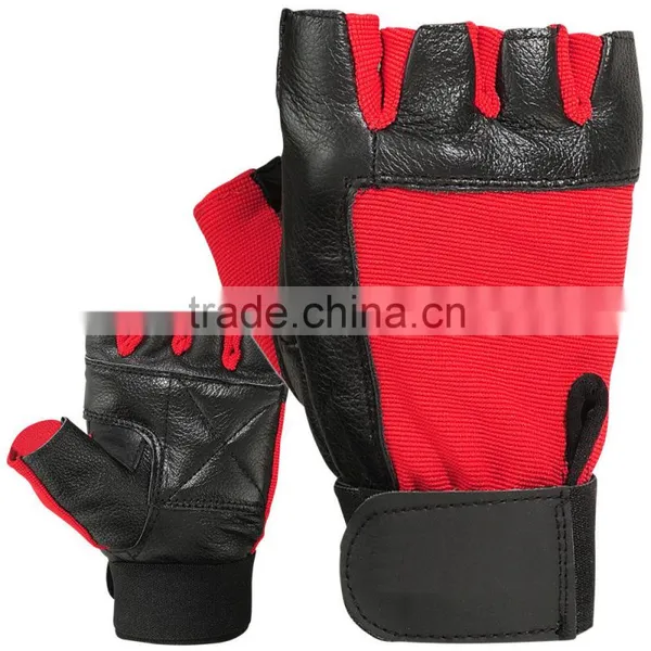 New Gym Muscle Bodybuilding Black Leather Gloves, Fitness Lifting Weight Training Gloves