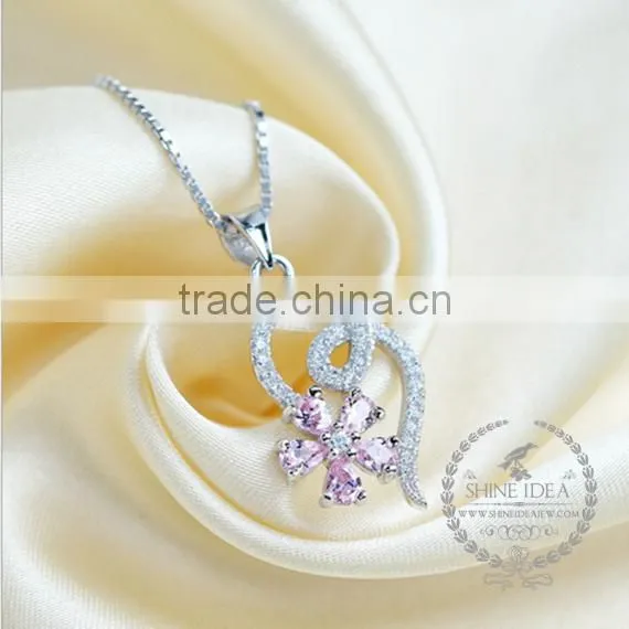 925 Sterling Silver Pink Zircon Flower Creative Pendant Necklace Fashion Women Necklace Supplies 6360453 photo-2