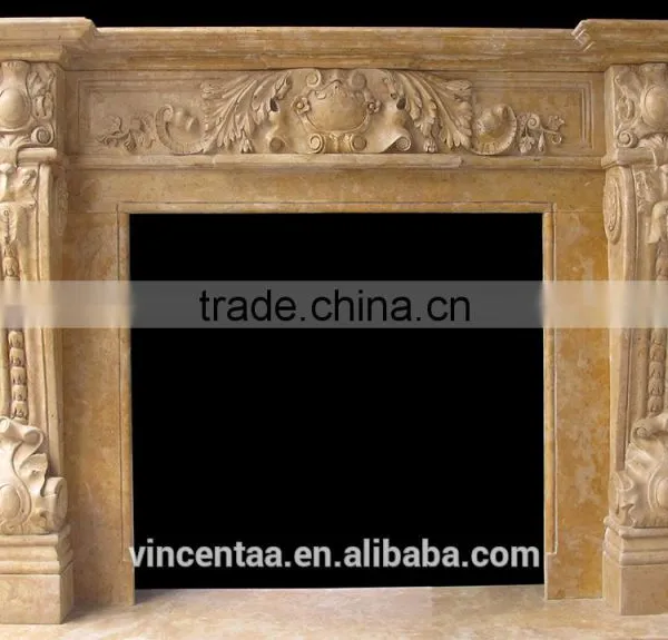 Hand Carving Natural Stone Limestone Fireplace Mantel for Sale photo-2