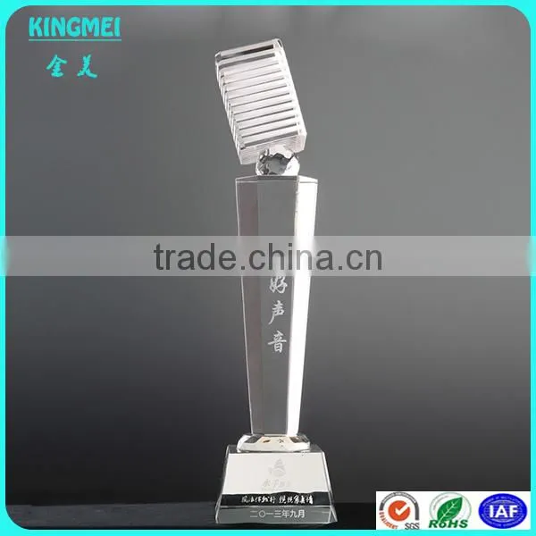Glass Crystal Blue Super Star Awards Trophy With Blank Black Base For Customized photo-3