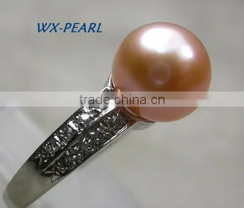 Golde Pearl Silver Ring With Tahitian Pink Pearl and Diamonds Ring photo-3