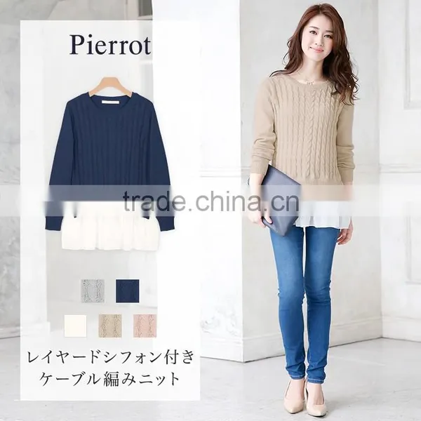 Knit Sweater With Chiffon Sewn