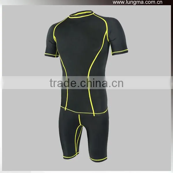 Slim Fit Sexy 85%polyester 15% Spandex Compression Short Shirts and Shorts,Custom O-Neck / V-Neck MMA Rash Guard photo-3