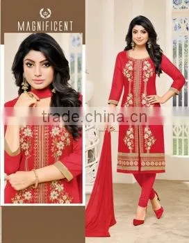 Designer FnU Red Color Readymade Embroidery Suits