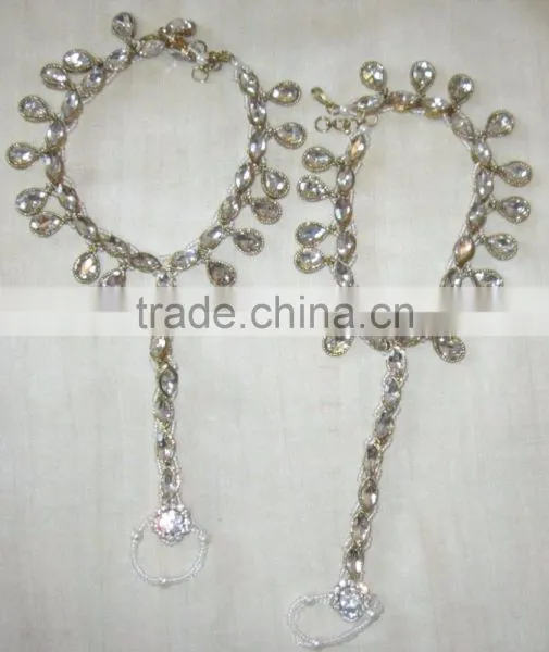 GOLD Tone Tcrystal Beads PAYAL Anklets Toe Ring Barefoot Sandal photo-3