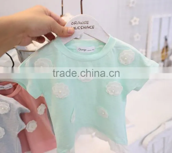 Girls Flowers Short - Sleeved All-match Kids Tshirts Cotton Children O-collar T - Shirt photo-4