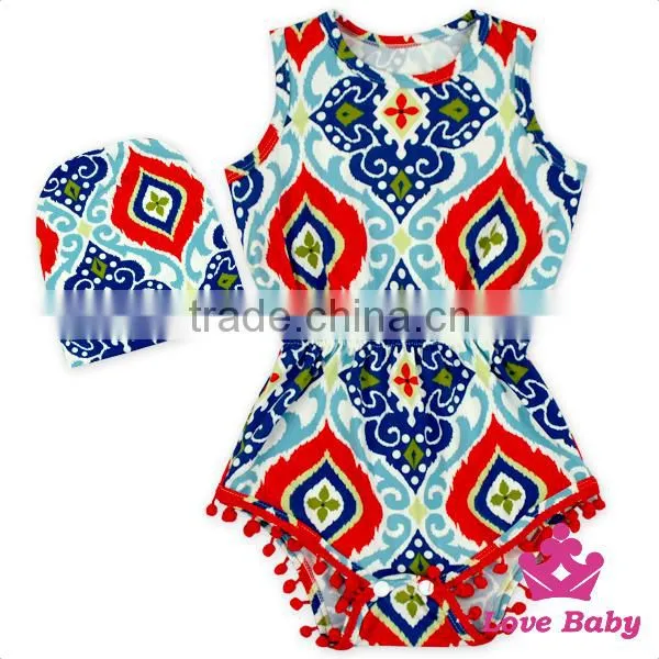 2LLY-090 Lovebaby Latest Sleeveless Printed Animals Pattern Summer Pom Pom Romper With Baby Hatbaby Jumpsuit Designs photo-4