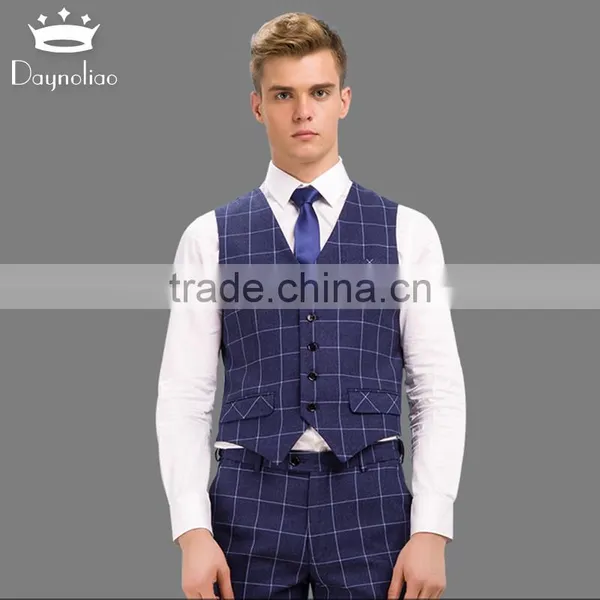 Daynoliao Latest Design 3 Pieces Business Suits Wholesale Navy Check Slim Men Suits for Wedding photo-3