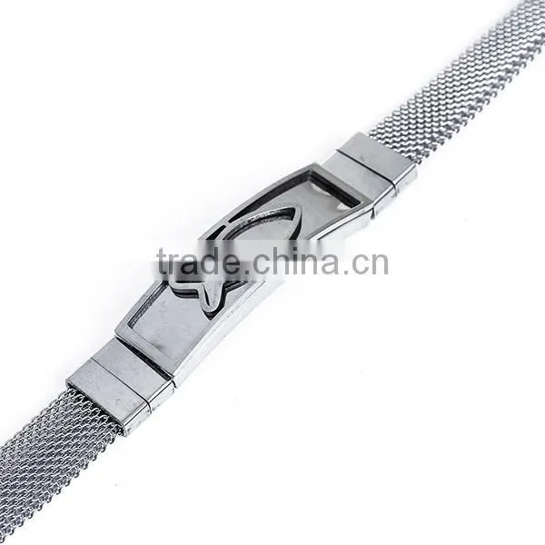 304 Stainless Steel Bracelets Silver Tone Rectangle Fish Curve 21.5cm Long photo-2