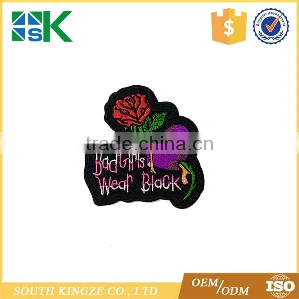 Cartoon Clothes Patch Computer Embroidery Iron on Sew on Rose Appliques Bad Girl Wear Black photo-2
