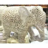 Carved Stone Marble Rock Miniature Mini Elephant Figurine W/Trunk Up Good Luck photo-2