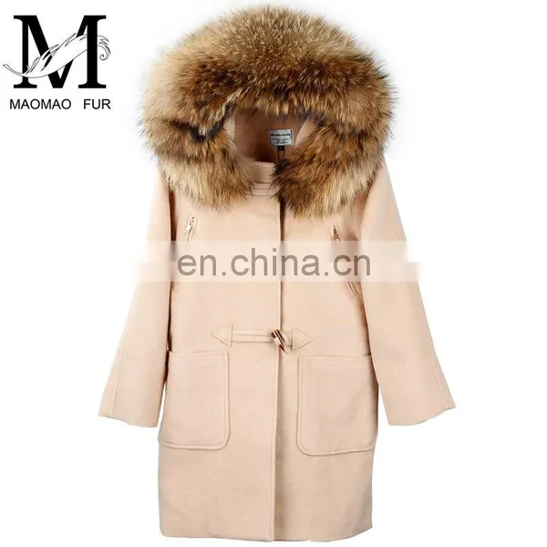 Fashion Hot Women Winter Raccoon Fur Short Hooded Korean Cashmere Wool Coat photo-6