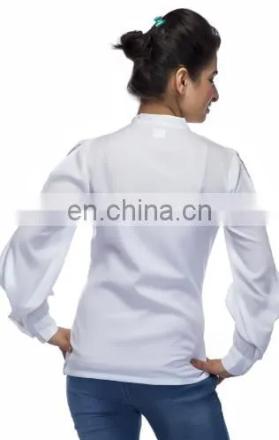 Blusas Femininas New Design Hot Summer Latest Stylish Sexy Sleeve Collar Neck Ivory Polyester Crepe Blouse Top For Ladies Women photo-4