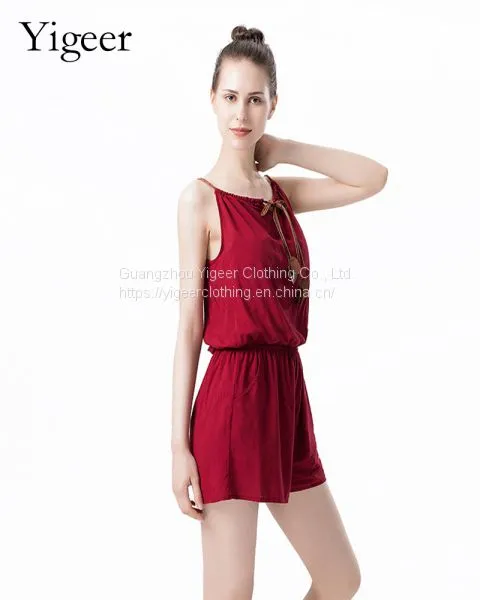 Sleeveless Spaghetti Strap Ladies’ Red Jumpsuit