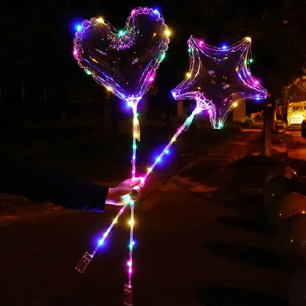 Cheap 18Inch Heart Colourful Lights Flashing Helium Merry Christmas Transparent Led Party Bobo Balloon With Handle Stick photo-5