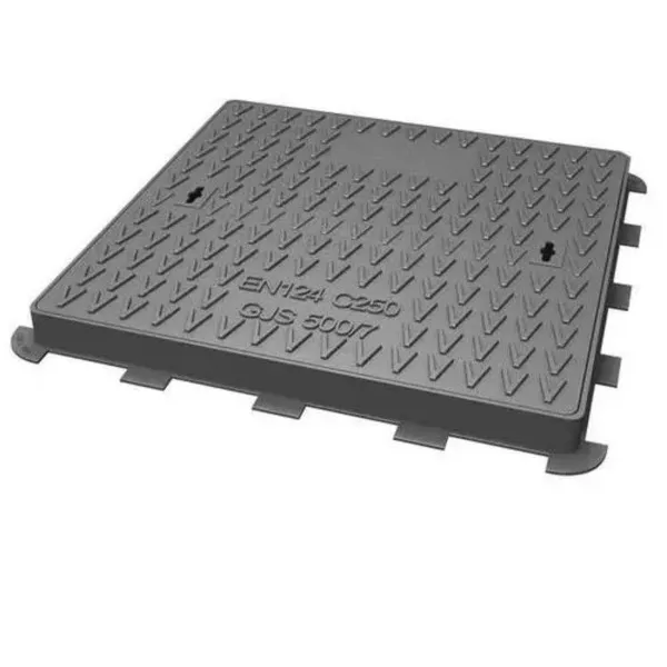 EN124 D400 Ductile Cast Iron Square Double Triangular Manhole Cover With Hinge Round photo-2