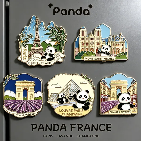 European Travel Souvenir Panda Fridge Magnet Hard Enamel Metal Craft Fridge Magnet
