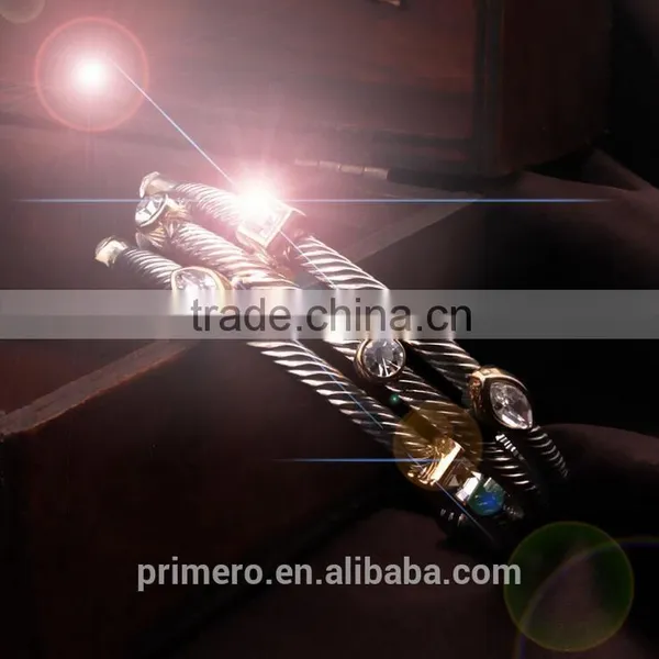 New Arrival Crystal Opening Retro Multilayer Bar Thread Silver Twist Bangles Bracelet photo-3