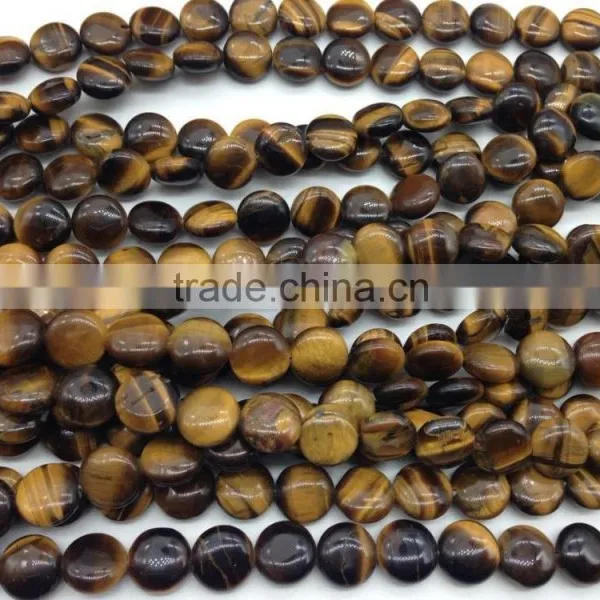 Whole Sale Price 10mm Yellow Tiger Eye Stone Flat Coin Beads photo-5