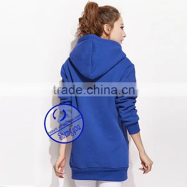 Wholesale Cheap Plain 100% Polyester Women Blue Hoodie photo-5