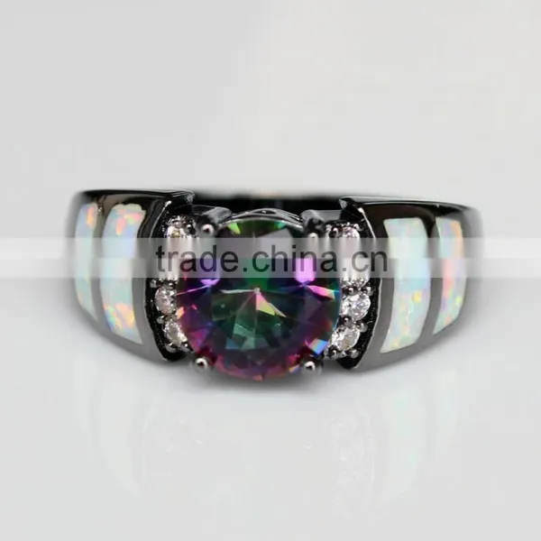 Custom Wholesale Opal Inlay Black Gold Ring 925 Sterling Silver Rainbow Mystic Topaz Ring Quality Choice photo-4