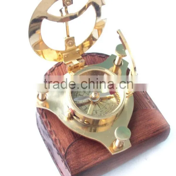 Beautiful Brass Maritime Gift Compass-Sundial Compass With Leather Box 13499 photo-5