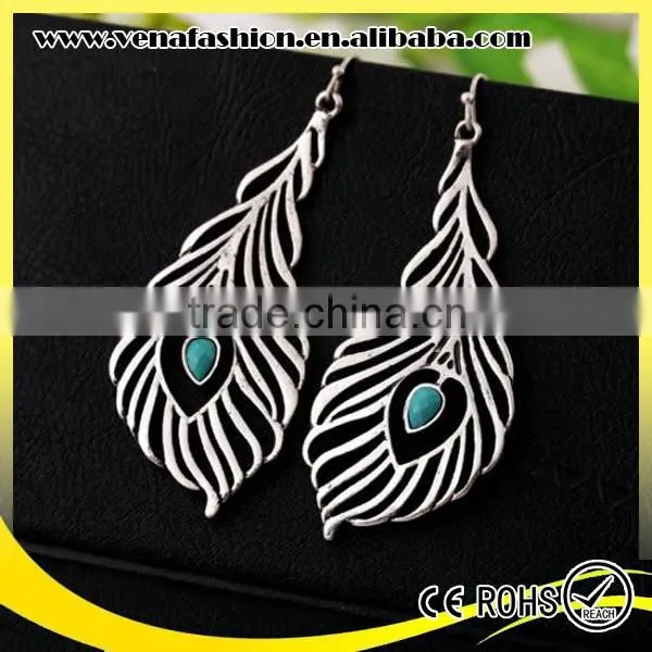 Industrial Jewelry Vintage Peacock Design Shaped Feather Earring photo-3