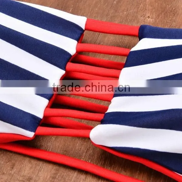 Navy Blue and White Striped Popular Brazilian Reversible Bikini photo-3