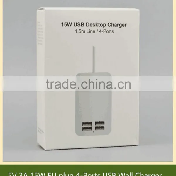 Original 5V 3A 15W EU Plug 4-Ports USB Wall Charger Adapter for IPhone 6 Desktop Charger Adapter With 1.5m Cable Line White photo-4